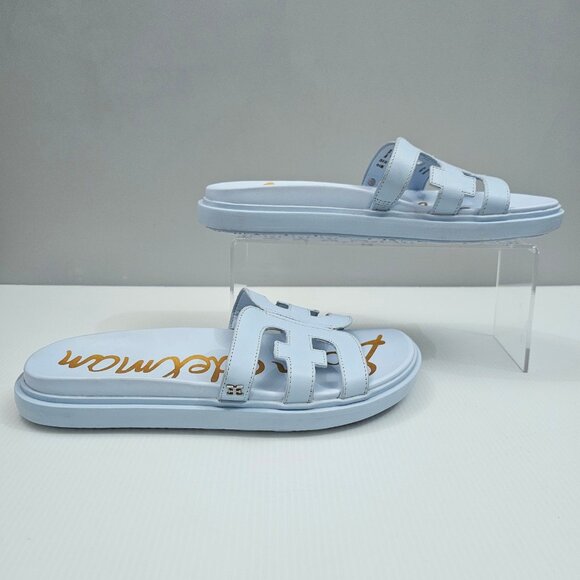 Sam Edelman Valeri Slide Sandal Womens 8 WIDE Riviera Blue Leather Logo Platform - Picture 3 of 13